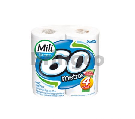 Papel Higienico Hoja Simple Mili Neutro x 60 Mts Paq x 4