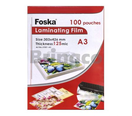 Lamina para Plastificar 125mic Foska Transparente A3 Paq x 100 (Br)