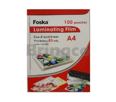 Lamina para Plastificar 80mic Foska Transparente A4 Paq x 100 (Br)