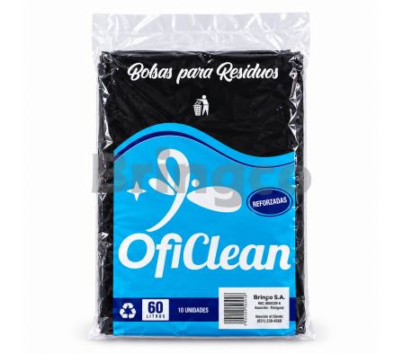Bolsa para Residuos Reforzado Oficlean Negro 60 L Paq x 10 und