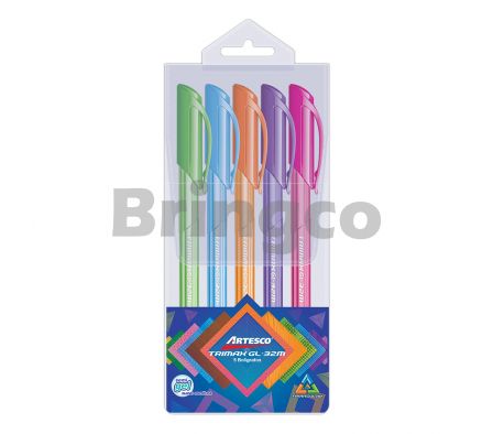 Boligrafo Semigel Artesco Trimax GL32M Paq x 5 Colores (Br)