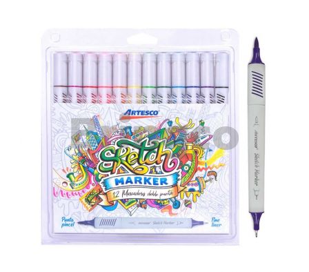 Marcador Dual Artesco Sketch Colores Surtidos Paq x 12 und (Br)