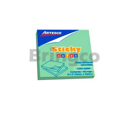 Notas Autoadhesivas Artesco Verde Pastel 7,5 x 7,5 Paq x 100 und (Br)