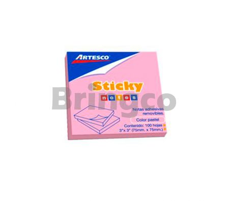 Notas Autoadhesivas Artesco Rosado Pastel 7,5 x 7,5 Paq x 100 und (Br)