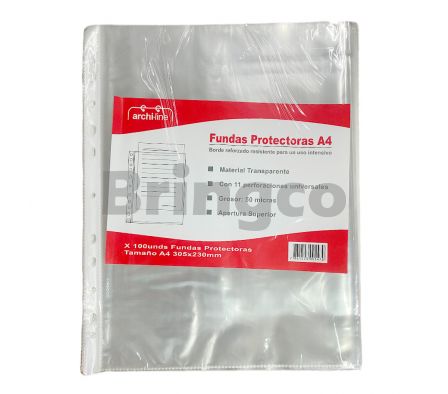 Funda Protectora Archi-Line Transparente A4 50mic Paq x 100 und (Br)