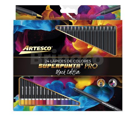 Lapiz de Color Artesco Pro Black Edition Largo Paq x 24 Colores (Br)