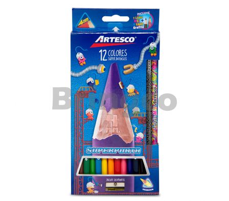 Lapiz de Color Artesco Super Intensos Largo Paq x 12 Colores (Br)