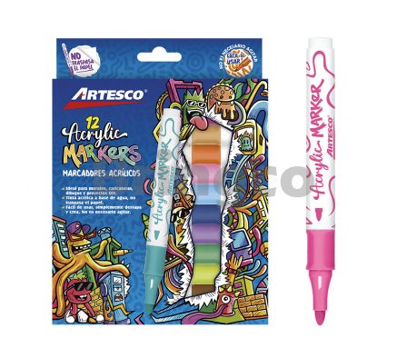 Marcador Acrilico Artesco Paq x 12 Colores (Br)